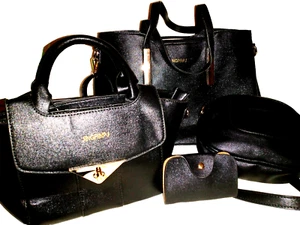 JINGPINP J ~ 5-teiliges Set ~ 2 Handtaschen ~ Kosmetiktasche ~ Schultergurt ~ schwarz ~ Neu ohne Etikett - Bild 1 von 11