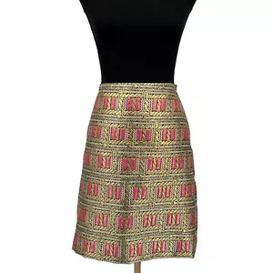 Falda J Mc Laughlin Hot Rosa Dorado Metálico Jacquard Línea A Talla 8 - Imagen 1 de 7