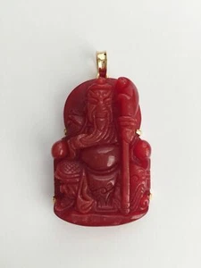 The God of Longevity Red Large Pendant in 18K Yellow Gold - Picture 1 of 5