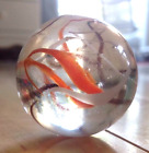 1 1/2" Cape Cod Orange White Swirl Stripes On Clear Glass Bubble Art Marble