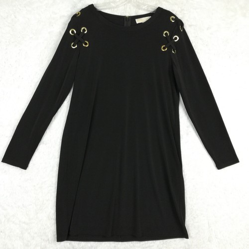 Abito donna Michael Kors tunica nero manica lunga girocollo sopra il ginocchio passante L