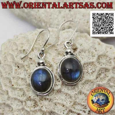 Orecchini Argento 925‰ labradorite ovale cabochon e tris di palline sopra - Immagine 1 di 4