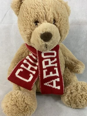 Oso de peluche Aeropostale Chill Aero rojo invierno bufanda felpa 18” juguete logotipo deletreado Foto 1 de 4