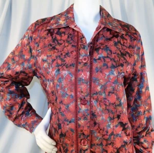 XL Coldwater Creek Reversible Jacquard Red Silver Floral Jacket - Picture 1 of 5