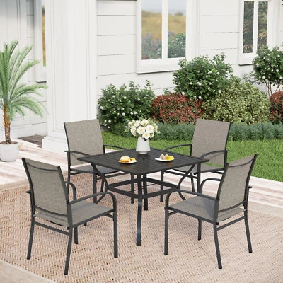 PHI VILLA 5 Piece Outdoor Dining Set Patio Table & Chairs Set 4 Textilene Chairs