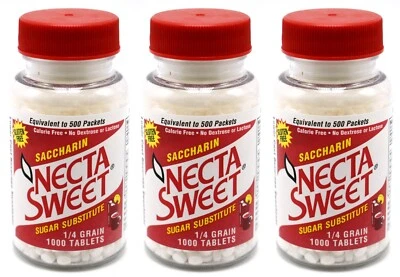 3 1000-Tablet Bottles 1/4 Grain Necta Sweet Saccharin Tablets NectaSweet - Image 1 of 4