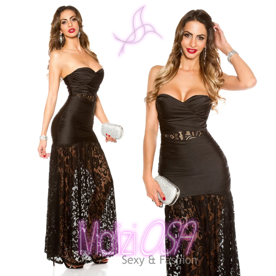 Robe De Cérémonie Malicieuse Femme Élégante En Dentelle Robe Longue À Bretelles - Photo 1/4