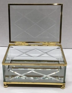 Heavy Beveled Glass Mirror Bottom Vintage Footed Jewelry Trinket Box Taiwan - Picture 1 of 11