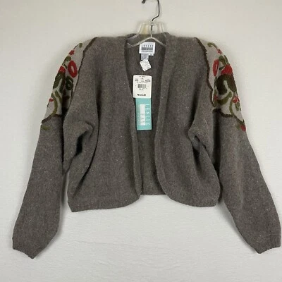 NWT Vintage Lambswool Angora Crop Open Cardigan Sz PM Brown Floral Cottage - Image 1 of 4