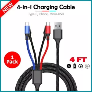 B2G1 FREE Multi Charging Cable 4FT 4in1 Nylon Braided USB Fast Charging Adapter - Picture 1 of 4