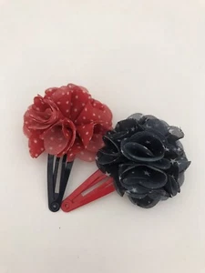 Red White Blue Stars Dots Flower Hair Clips, Set Of 2 - Picture 1 of 3