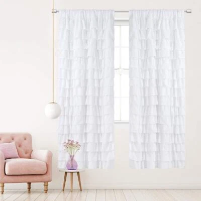 White Ruffle Curtains Ruffled Curtain For Bedroomprincess Curtains For Girls Roo - Image 1 of 4