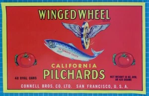 Winged Wheel California Pilchards c1950s Unused Crate Label - Picture 1 of 1