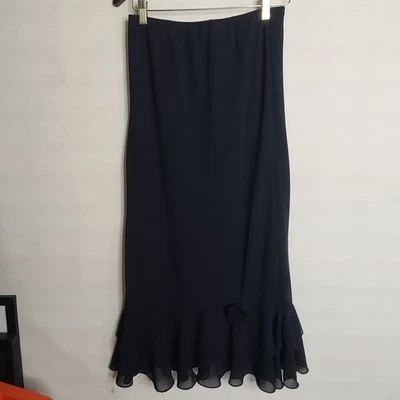 MSK Black Maxi Skirt Womens Large Evening Party Ruffle Rose Sheer Elegant - Image 1 of 4