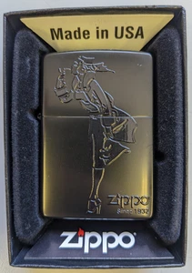 Zippo Windy Girl Matte Black Corner Logo Oil Lighter Regular Case - Picture 1 of 4