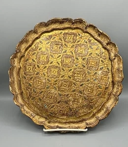 Vintage italienisches Tole Florentiner Tablett rund Wandbild Hollywood Regency MCM Italien 11 Zoll - Bild 1 von 7