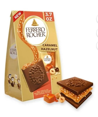⚪️ Nuevo Limitado Ferrero Rocher CARAMELO AVELLANA Chocolate Cuadrados Barra Lechosa 3.7oz Foto 1 de 2