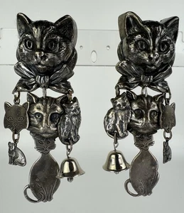 Pendientes colgantes La Contessa de Mary Demarco 77,44 g con dije de gato plata 3D raros de colección - Imagen 1 de 7