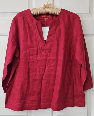 BLUSA DE LINO para mujer Gloria Vanderbilt Top ROJO ARÁNDANO MANGA 3/4 NUEVA CON ETIQUETAS GRANDE Foto 1 de 4