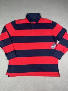 Camisa Polo Nautica Para Hombre XL Roja Azul Marino Rayas Algodón Manga Larga Nueva con Etiquetas - Imagen 1 de 6