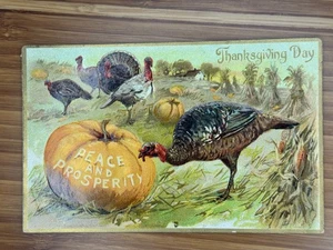 Thanksgiving Greetings Peace and Prosperity Turkeys Postcard 1900s Tucks - Picture 1 of 2