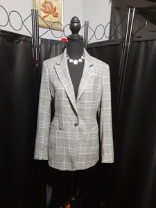 Blazer para mujer H&M pata de gallo gris a cuadros botón talla 6 ropa de oficina de negocios  - Imagen 1 de 9