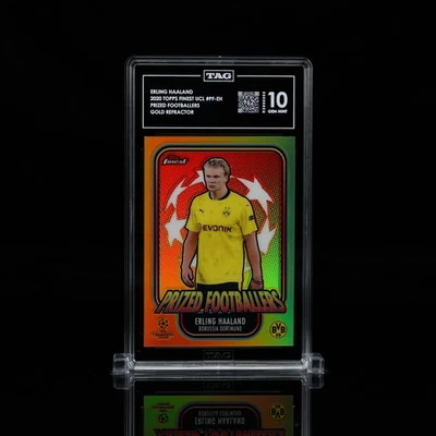 2020 Topps Finest UCL Prized Footballers Gold Refractor Erling Haaland TAG 10 - Image 1 of 4