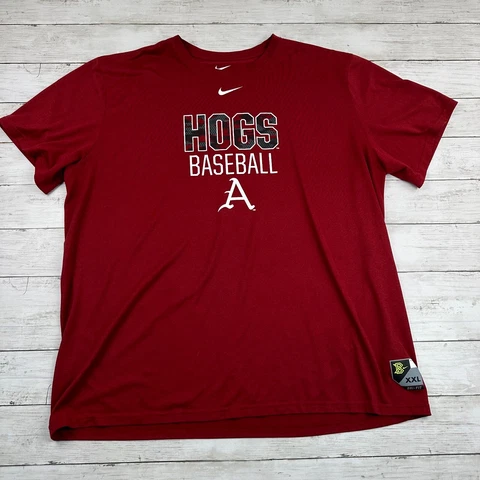NIKE Dri-Fit Arkansas Razorbacks Baseball T Shirt mens XXL Short Sleeve Red Hogs Cover