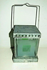Vintage Tea-light Holder. Metal + glass. Front opens. Hanging Handle. 13x18x13cm - Picture 1 of 4