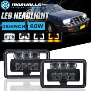 Pair 4x6" Square LED Headlights High/Low Beam DRL for Chrysler LeBaron 1977-1992 - Foto 1 di 12