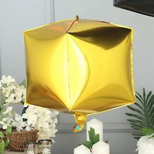 GOLD 14x14" 4D Cube Mylar Foil Balloon Wedding Birthday Event Party Decorations - Picture 1 of 5