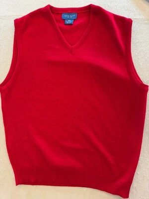 Towncraft Vest Mens Medium Bright Cherry Red Preppy Made in USA Layering Sweater - Image 1 of 4
