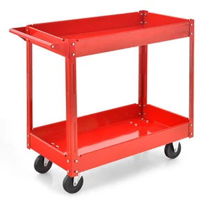 2-Tier Utility Cart Heavy-Duty Metal Frame Service Tool Cart w/ Handle Garage - Picture 1 of 8