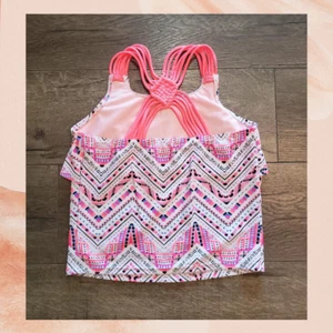 Big Girls Glitter Beach Neon Pink Flounce Tankini Top Size 14 - Picture 1 of 2