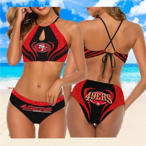 San Francisco 49ers 2PCS Bikini Set Halter High Neck Swimsuit Women Bathing Suit Cover