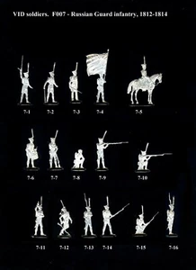 VID soldiers F-007 Russian guard infantry 1812-1814 Flat tin soldiers - Picture 1 of 3