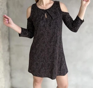 Black & Gold Sparkle/Glitter Cold Shoulder Keyhole Neckline Dress - Size 14 F&F - Picture 1 of 19