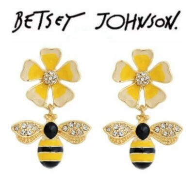 Vendedor de Estados Unidos Betsey Johnson Cristal Abeja Pendientes Perla Moda Joyería Insecto Foto 1 de 4