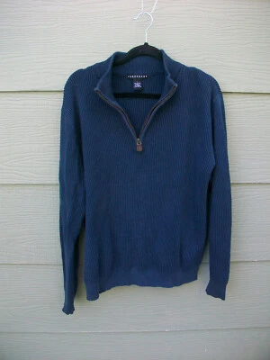 Consensus Sportswear Fishermans Sweater Sz L Navy Blue Quarter Zip Ribbed Knit - Image 1 of 4