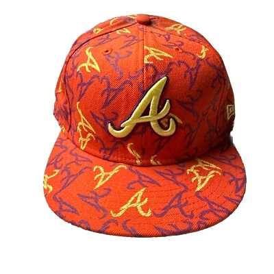 Gorra de béisbol Atlanta Braves New Era 59Fifty con estampado total naranja 7 3/4 nueva Foto 1 de 4