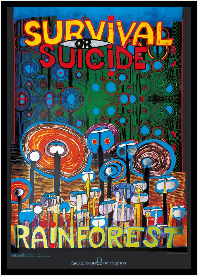 Hundertwasser Bild mit Rahmen - Save The Forests - Poster Kunstdruck 84x59cm Neu - Bild 1 von 1