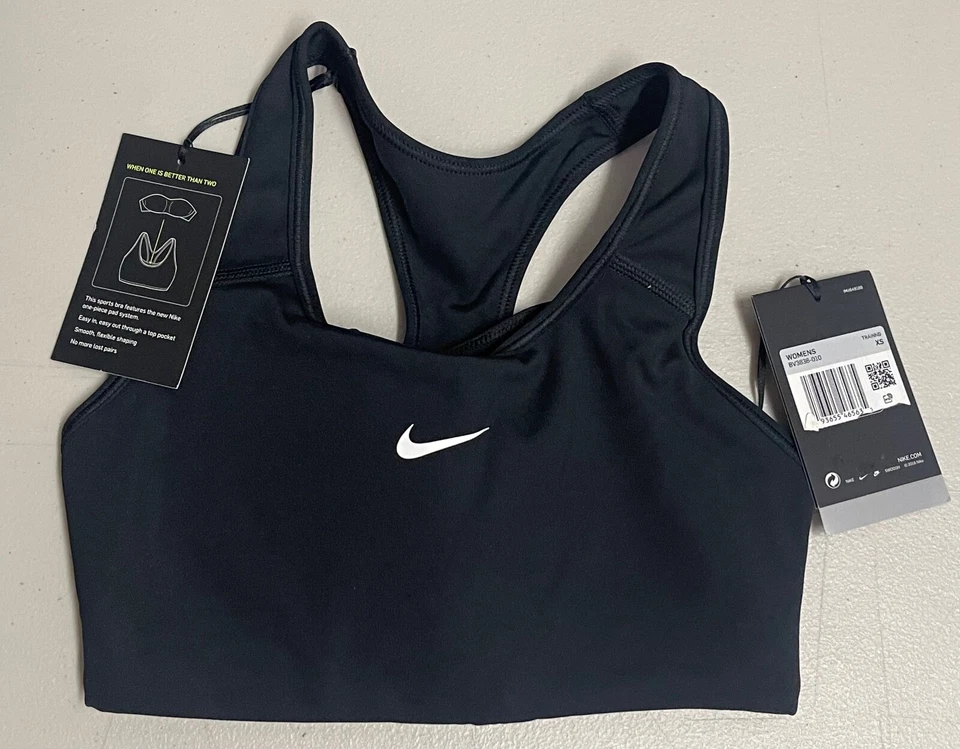Nike Swoosh Sports Bra Dri-fit Medium Support Black Size XS
