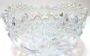 Vintage LE Smith Glass Bowl Aztec Crystal Lustre White Carnival 7 1/2" D - Picture 1 of 6