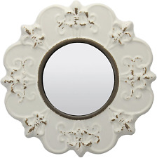 Stonebriar Decorative 8" Antique White Round Ceramic Accent Wall Mirror