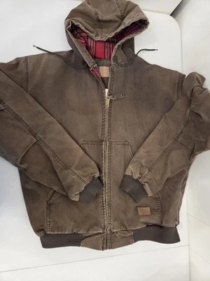 Schmidt Workwear Jacket Mens XLR Brown Flannel Lined Hooded Full Zip Outdoor - Image 1 of 4