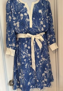 Talbots Plus 3XP Stretch Dress Blue Floral Ivory Accent NWT Long Sleeve Midi - Picture 1 of 12