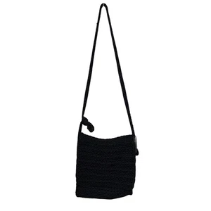 The Sak Crocheted Mini Bag Crossbody Shoulder Purse Bag Black Travel Small Boho - Picture 1 of 13