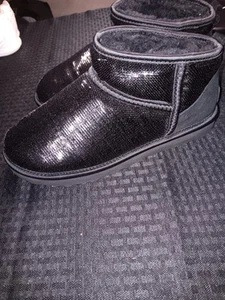 UGG Classic Ultra Mini Mirror Ball Black Sequined Boots Size US 8 - Picture 1 of 3