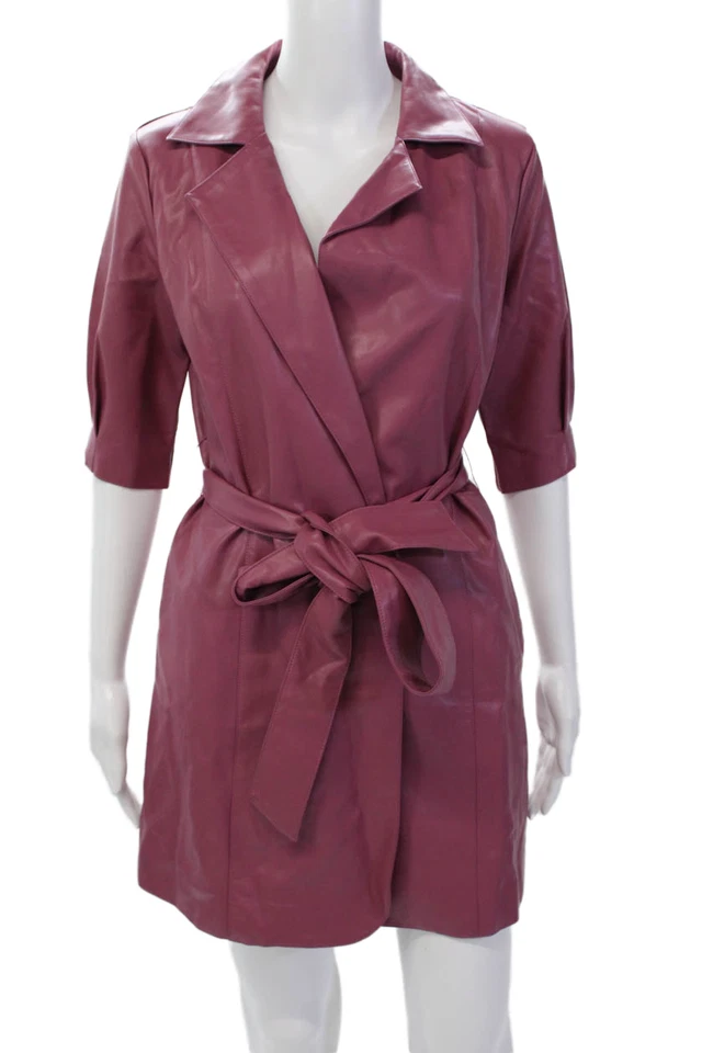 Destino. Chaqueta forrada con cinturón cuello manga larga texturizada malva talla S para mujer Foto 1 de 4