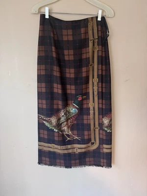 Vintage Ralph Lauren Skirt Womens 10 Brown Plaid Wool Pheasant Print Equestrian - Image 1 of 4